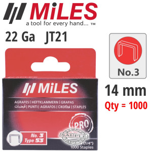 Galv Staples 22g Jt21 14mm X 1000pcs MILES No3